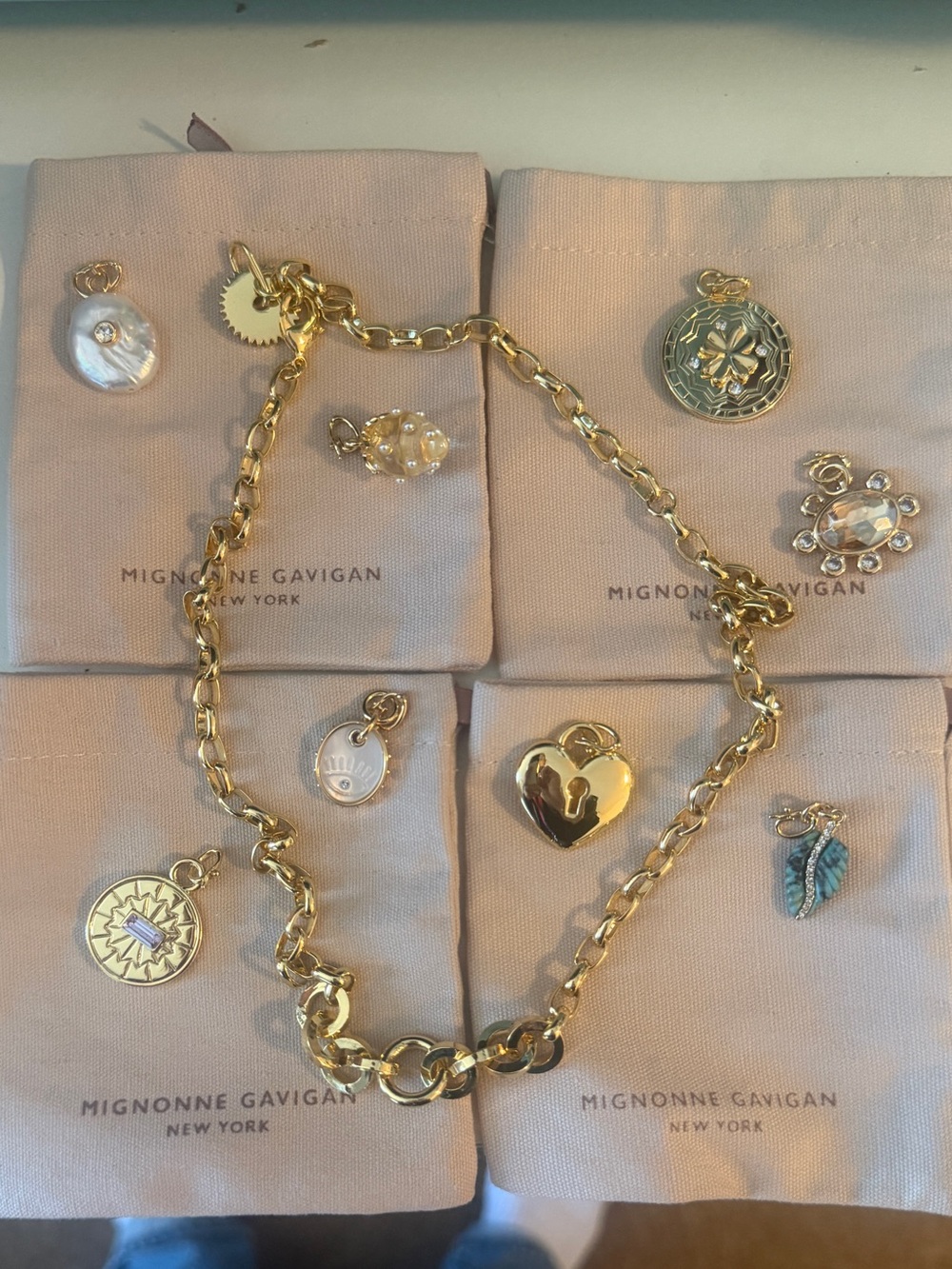 Mignonne Gavigan Chunky Charm Necklace - Gold with 8 charms